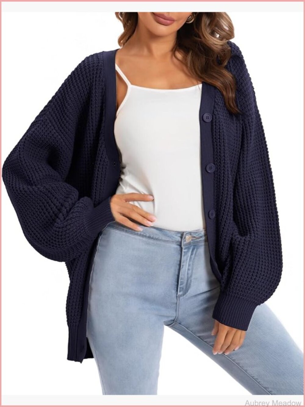 Oversized Button-Down Cardigan 100% Cotton Knit V-Neck Long Sleeve Women